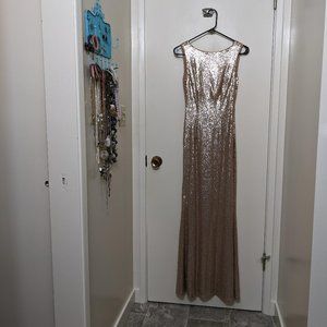 Rose Gold Matte Sequin Dress with Cowl Back